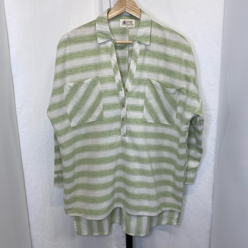 Travelling Chic Boutique green/cream stripe top